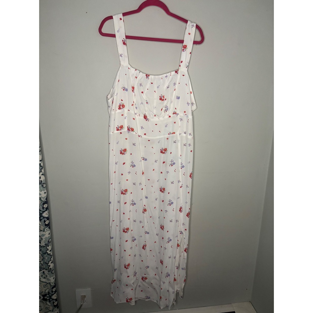 Mango Floral Smocked Midi Dress White Viscose Cottagecore 2XL